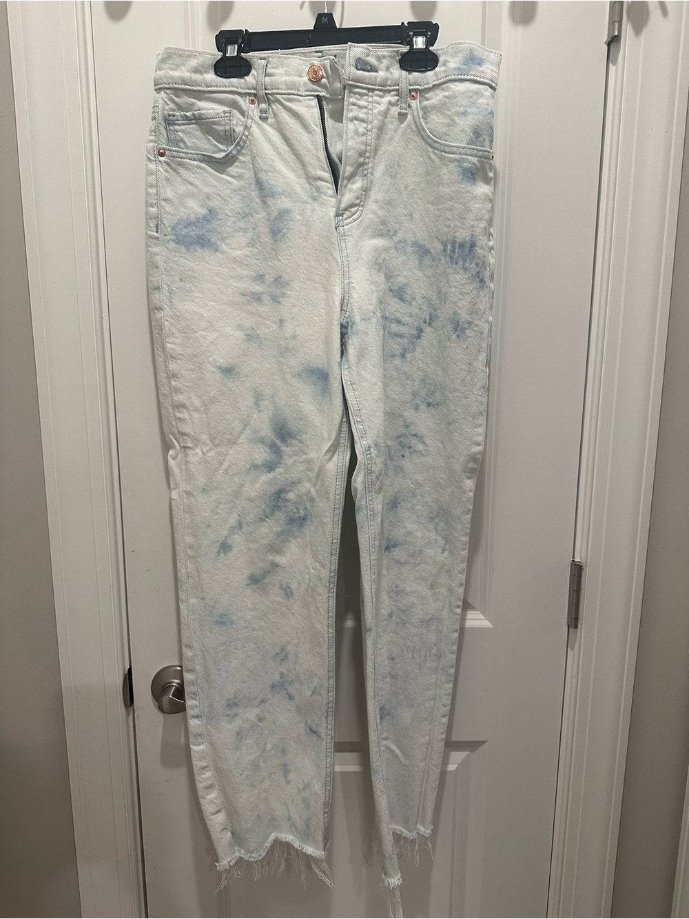 Express White and Light Blue Tie-Dye Straight Leg Jeans